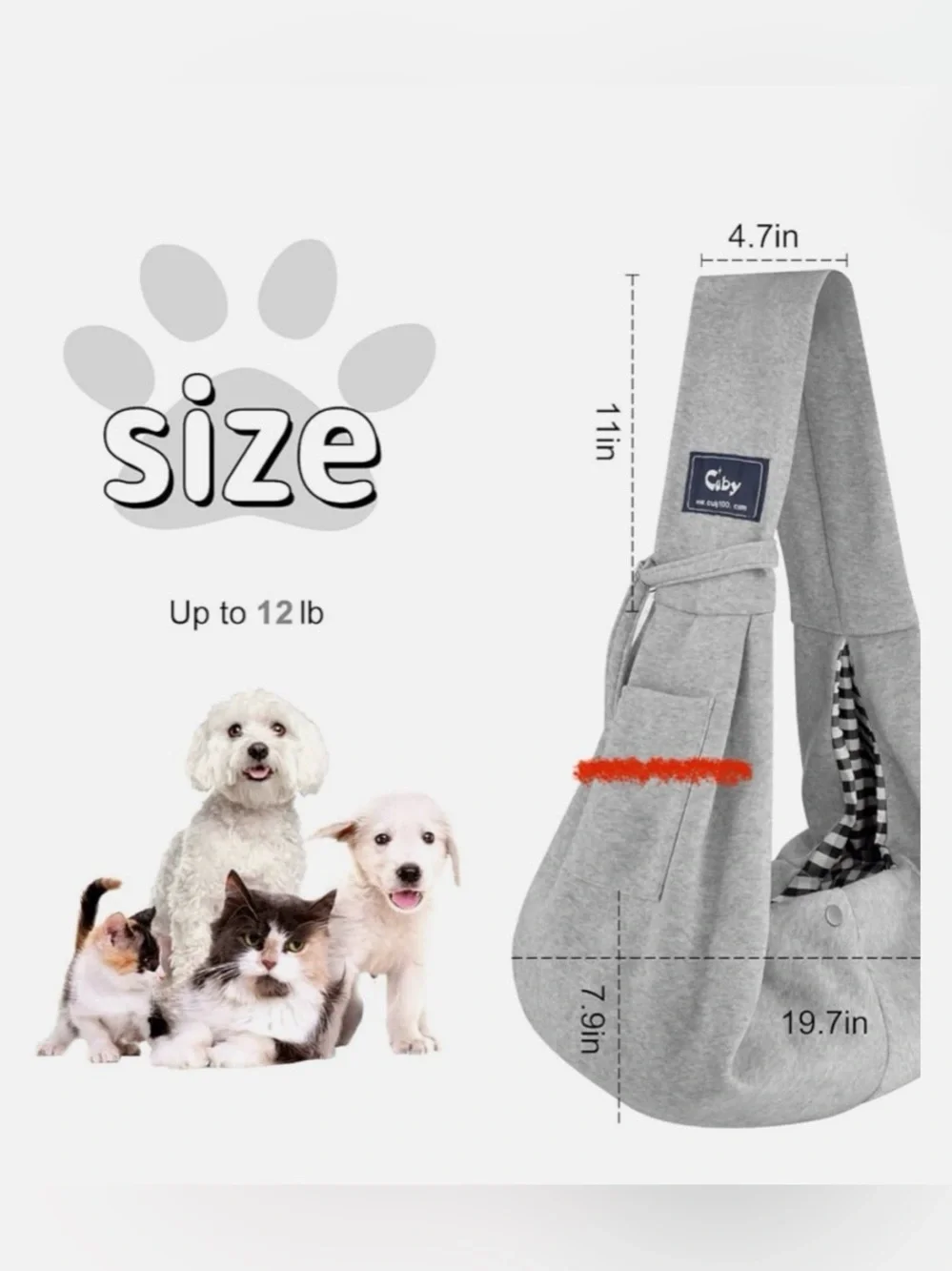 Cuby Dog & Cat Sling Carrier Hands Free Reversible Gray Black & White New